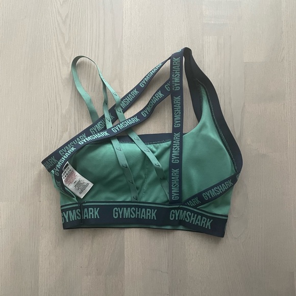 Gymshark Deep Green Strike Sports Bra with Cool Asymmetric Strap Details - Picture 4 of 7